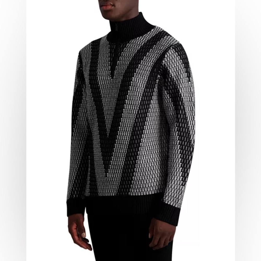 Karl Lagerfeld Monochrome Patterned Zip-Up Sweater